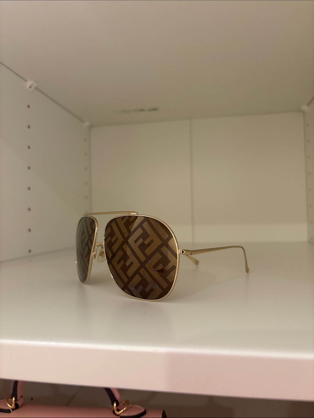 Fendi Gold Metal Aviator Sunglasses with Brown Logo Lenses